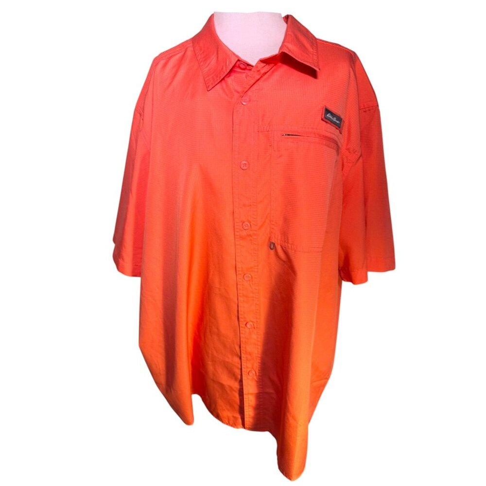 Eddie Bauer Mens XL Performance Shirt Orange Polyester Button-Up